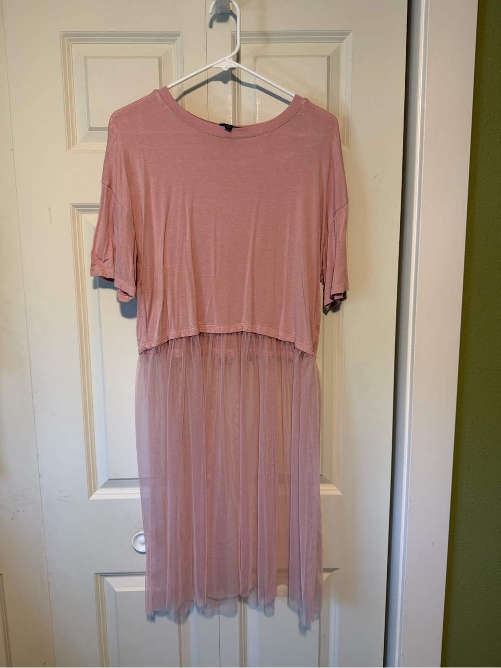 OLM Pink T-Shirt Dress with attached Tulle Skirt Size L